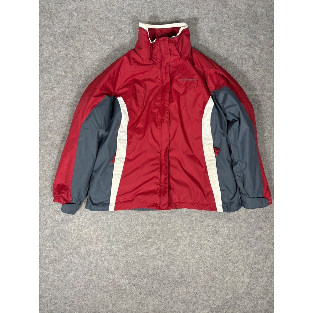 Columbia Womens 1X Interchange Jacket Red Grey Colorblock‎ Full Zip Outdoor Coat